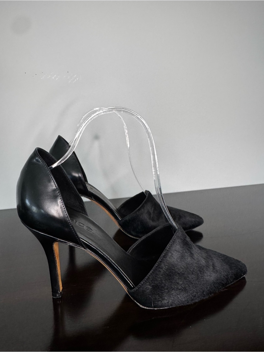 Vince Made in Italy Black Calf Hair & Leather Pointed Toe D’Orsay Pumps